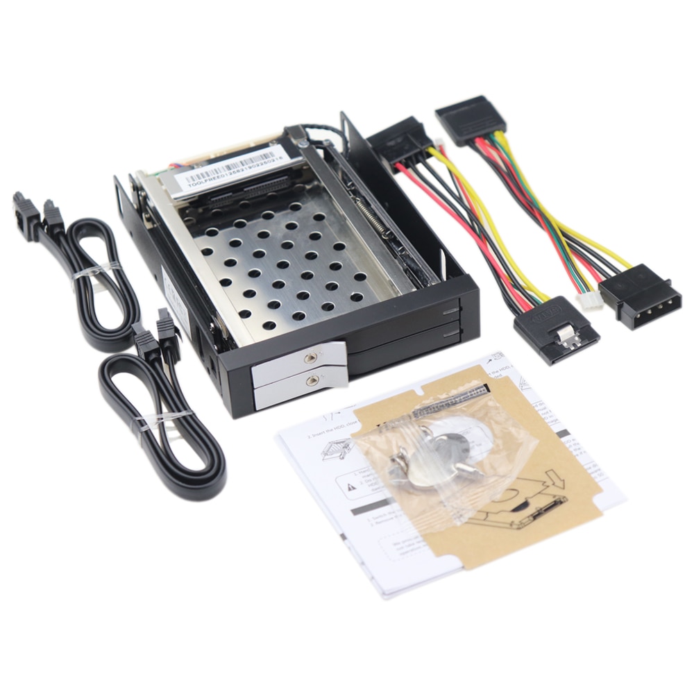 Zeadow Full Metal 2 Bay 2.5 Inch SATA HDD SSD Mobile Rack Enclosure With Power Data Cables For 3.5" Floppy Drive Bay Swap