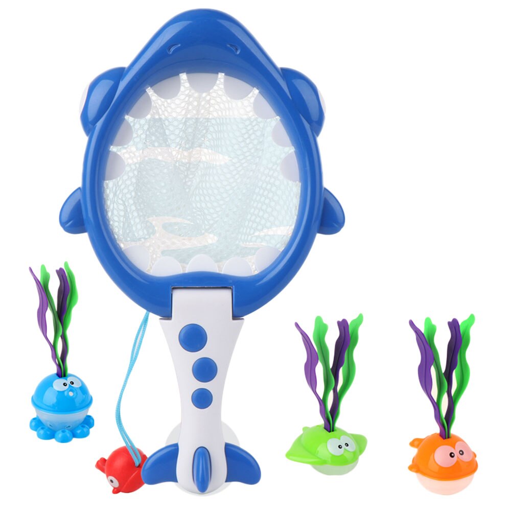 Bath Toys Shark Fishing Net with Floating Seaweed Fish Animals Beach Pool Water Game ABS Plastic Toys for Toddlers Babies: Blue