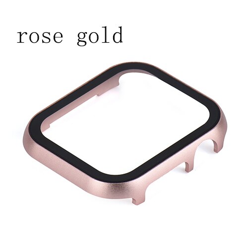 Case Voor Apple Horloge 6 Se 5 4 44Mm 40Mm Metal Bumper Cover Met Glas Protector Film Voor iwatch Serie 3 2 38Mm 42Mm Accessoires: rose gold / 44mm