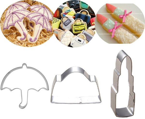 1 pz serie di gioielli per ragazze borsa per ombrelli labbra taglierina per biscotti biscotti in acciaio inossidabile rossetti stampo per dolci taglierina in metallo strumenti da forno