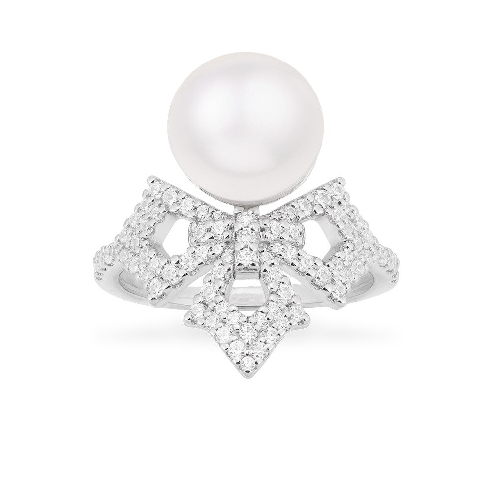 [MeiBaPJ]S925 puro sterlina d'argento Perla Croce Anello con di Alta Qualità AAA Zircone per le donne bella Gioielli Fahions impostato: 5