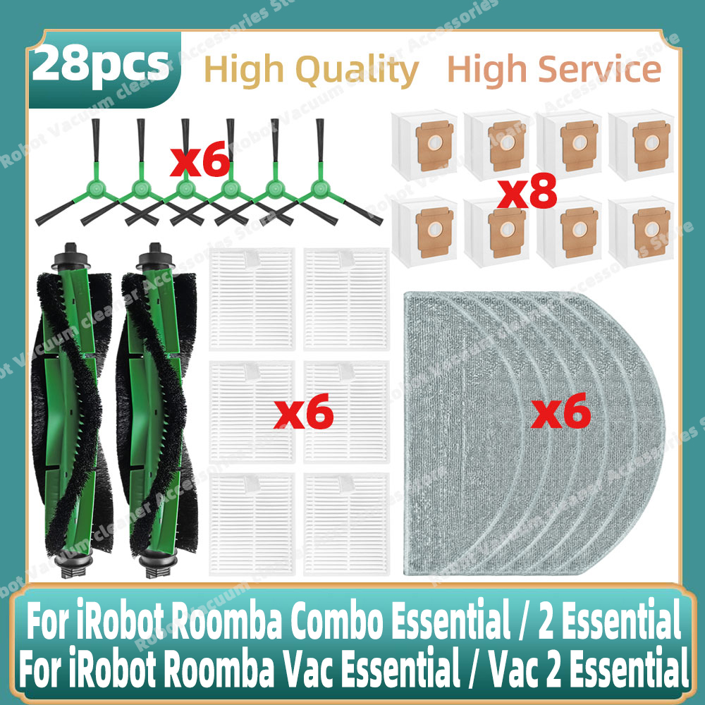 Compatible For iRobot Roomba Combo Essential / 2 Essential, Roomba Vac 2 Essential Parts Main Side Brush Bag Mop Hepa Filter: Blue
