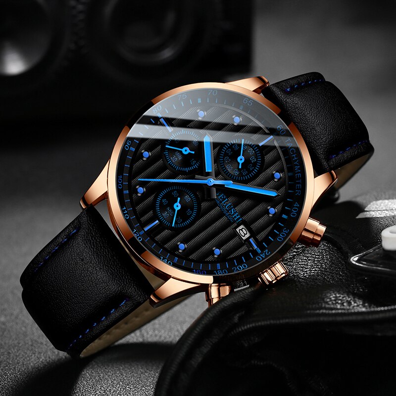 BELUSHI moda skórzane męskie zegarki chronograf sportowy zegarek kwarcowy mężczyźni biznes wodoodporny zegarek luminescencyjny Relogio Masculino