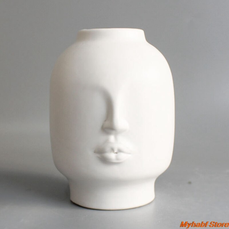 Ceramic Vase Lips/Human Face Shape Vase Flower Pot Sculpture Crafts Home Garden Ornament Floral Flower Arrangement Home Decor