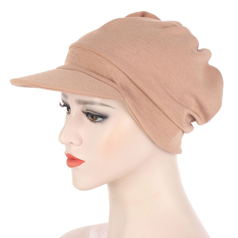 Muslim Turban Hijab Cap Women Turban Hat With Brim Flowers Head Wraps Solid Sun Protection Hats Lady Head Wear Turban