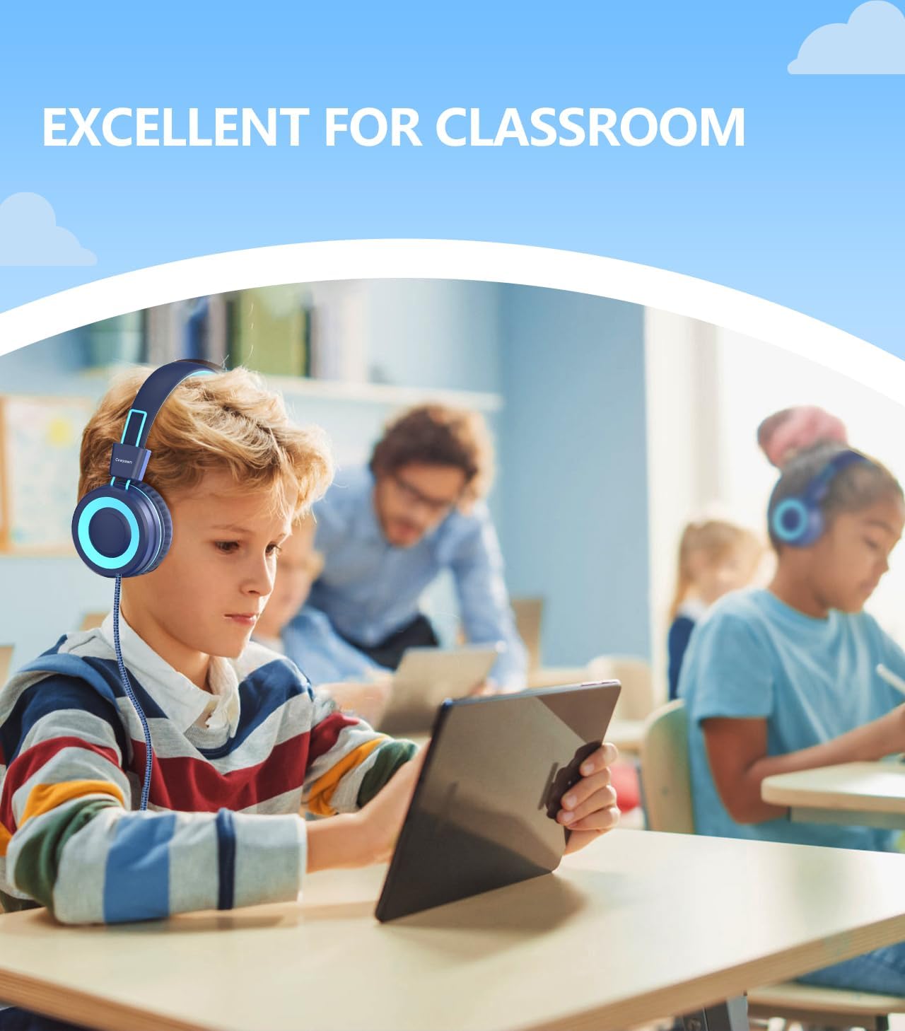 Upgrade USB Type C Kids Headphone for School, 94dB Safe Volume Limited, HD Stereo Sound, Foldable Lightweight On-Ear Headphones