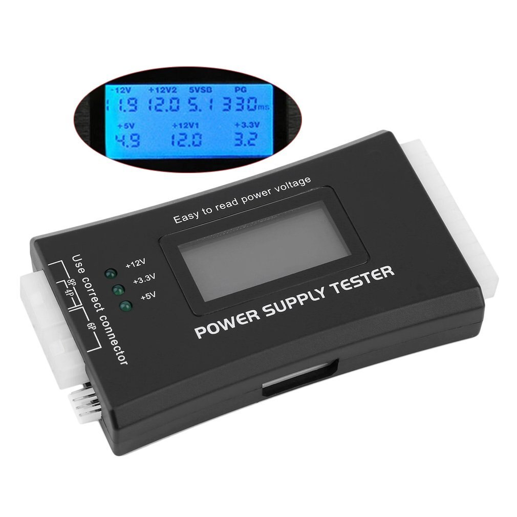 Verificador da fonte de alimentação do sd para pc-fonte de alimentação/atx/btx/itx complacente display lcd sata hdd tester 20/24 pinos profissional