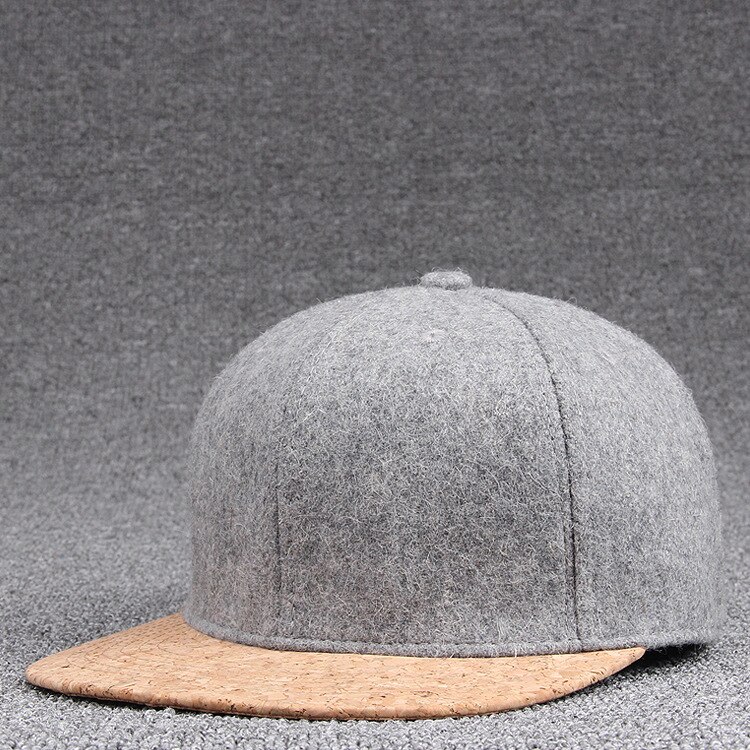 winter flat brim hip hop hats youth skateboard caps wool cork peak wool baseball cap men felt snapback hat: light gray