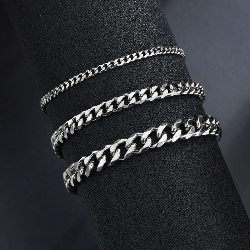 3Mm/5Mm/7Mm Punk Rvs Miami Cubaanse Link Armband Chunky Curb Cubaanse Ketting Mannen armband Unisex Rvs Sieraden: 1 pc Silver Color / Width 7mm