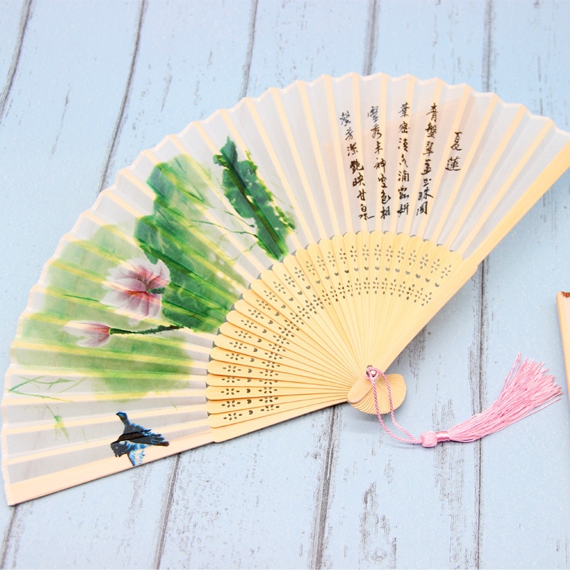 Echte Seide Frau Chinesischen Bambus Fan Sommer Fan Antike Falten Dance Fan Vintage Hochzeit Gefälligkeiten Und Bambu Hand Fans mariage