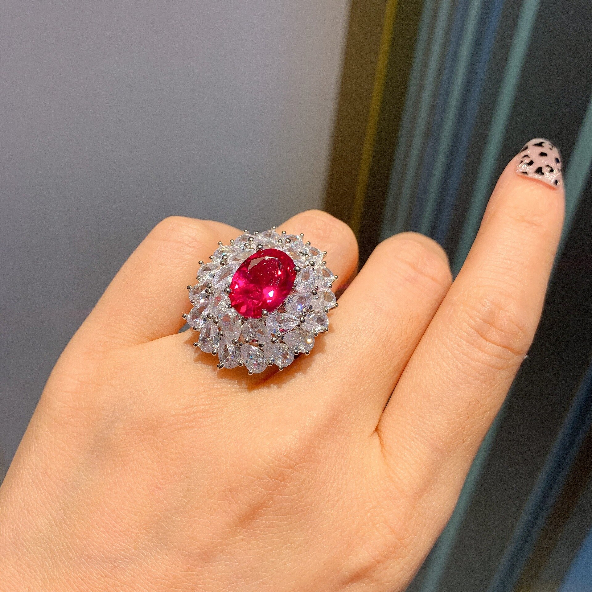 QTT Silber Zirkonia Kostüm Braut Schmuck setzt Ringe Ohrringe Anhänger Halskette setzt Für Frauen Hochzeit Schmuck 10*14: rot-Ring