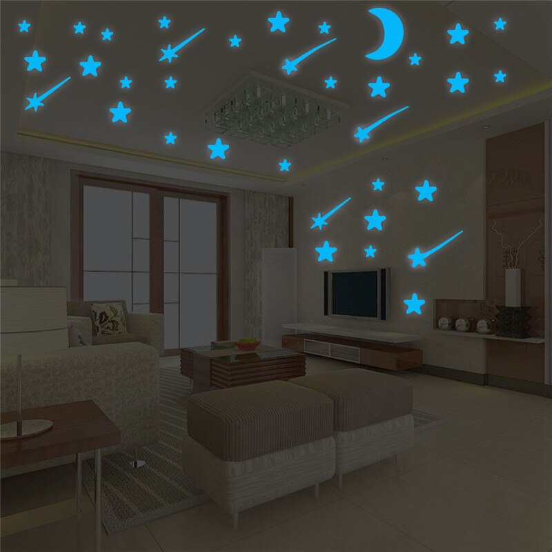 103 Stuks Lichtgevende Sterren Meteoor Maan Muursticker Voor Kinderkamer Woonkamer Slaapkamer Decoratie Decals Glow In The Dark 3D Stickers