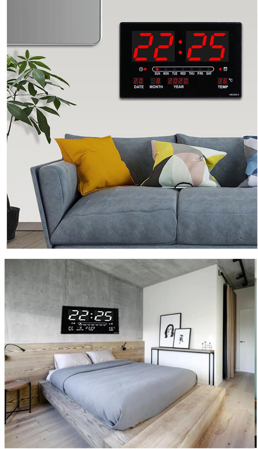 Big number alarm clock Electronic LED calendar hanging clock with week display, Table digital thermometer alarm clock