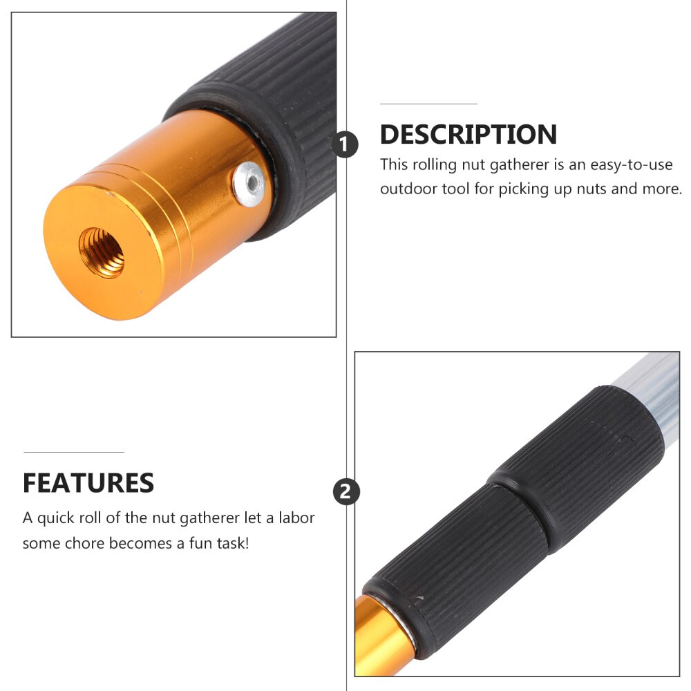 1Pc Fruit Picker with Telescopic Stick Durable Outdoor Walnut Collector Silver