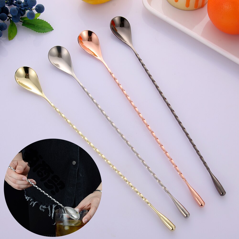 Colorful Stainless Steel Mixing Cocktail Spoon Spiral Teadrop Spoon Kitchen Stir Spoon Bartender Tools Home KitchenSupplies