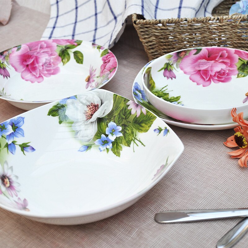 Porcelain &amp; Ceramic Dinner Plate Round 8 Inches Wedding Kitchen Tableware Steak &amp; Cake Dessert Dishes Rose Dish