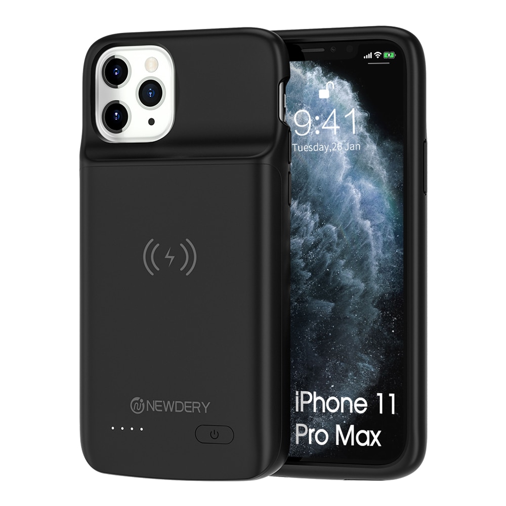 Newdery Batterij Case voor iPhone 11 Pro Max, 5000mAh Opladen case met Full Body Defender Rand, slanke Draadloze Opladen case