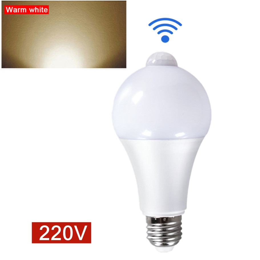 AvvRxx luz LED nocturna 18W 15W 12W 9W bombilla con Sensor de movimiento PIR pasillo dormitorio baño luz 220V bombilla de detección de movimiento humano: YELLOW / Color blanco cálido