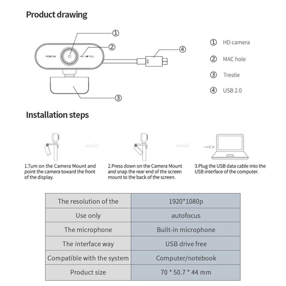 Video Online CMOS Webcam Camera Web Teaching Conference 1080P USB Microphone for Household Computer Safety Parts