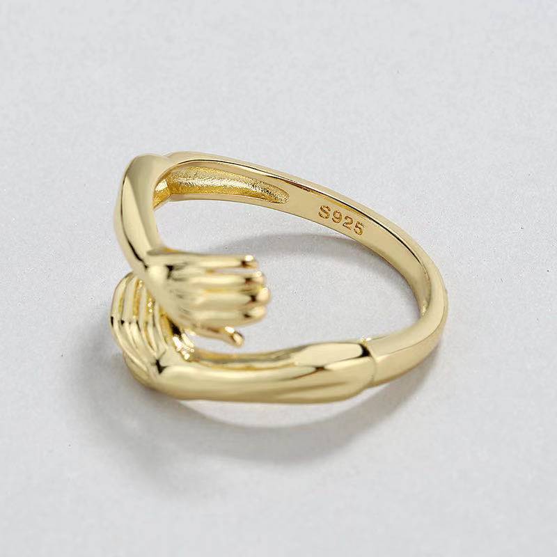 Anillo de Plata de Ley 925 para mujer, accesorio de oro de 18K con forma de abrazo, joyería fina, abierto, ajustable, antiguo: gold