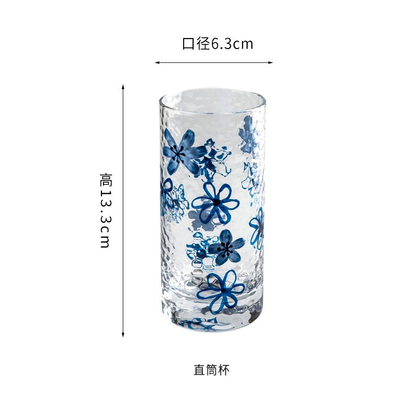Japanese hand-painted glass hammer fruit juice wine cup tea water drinking cup: 300ml