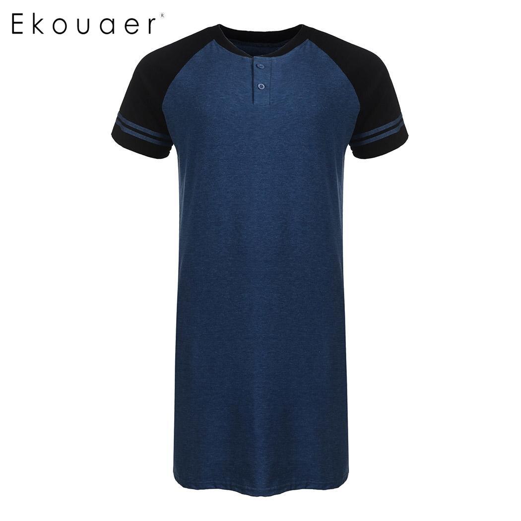 Ekouaer camisas de dormir para hombre ropa de dormir de manga corta suelta camisa de dormir larga camisas de dormir para hombre ropa de dormir cómoda para el hogar talla M-3XL: BL / L
