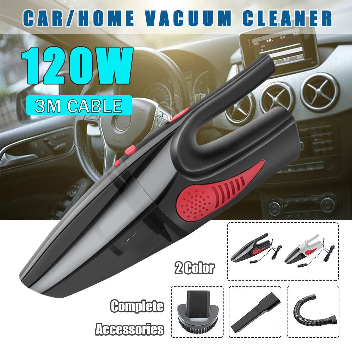 6500Pa Wireless/Wired Powerful Car Vacuum Cleaner Handheld 120W USB Cordless Wet&Dry Use Rechargeable Home Car Vacuum Cleaner