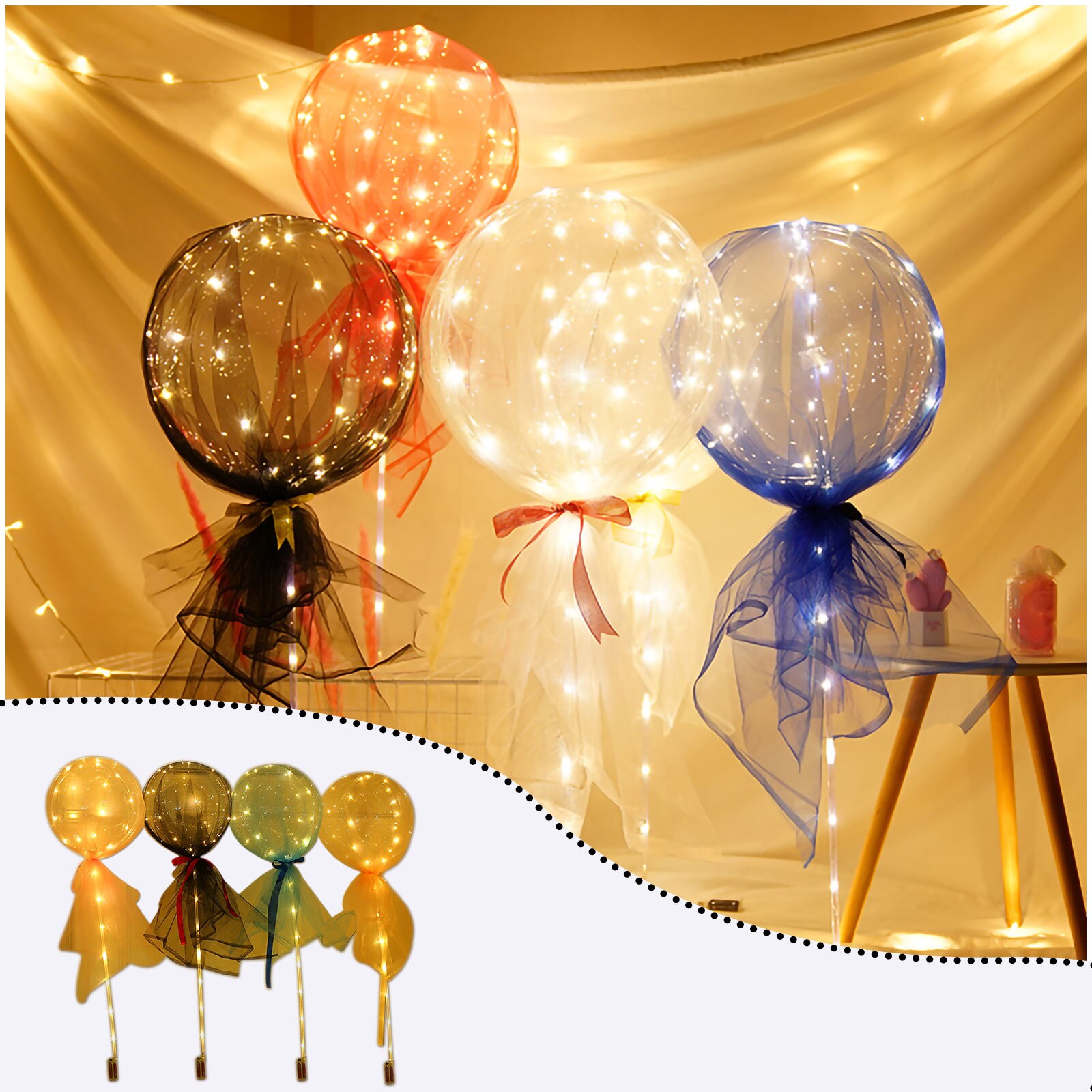Luz Led con globos de rosas Decoración de cumpleaños y boda, bolas de flores transparentes, globo luminoso Led, ramo de rosas #41