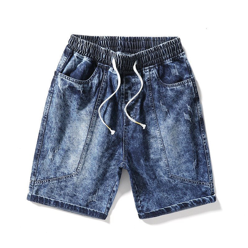 summer men korea style denim shorts letter jeans plus size 6XL 7XL 8XL loose elasticity cool hipster shorts