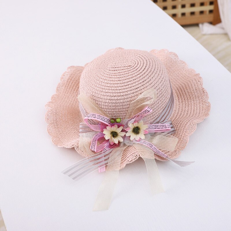 Hotsale Zomer Twee Stuk Een Set Kind Leuke Daisy Bloemen Schoudertas En Strooien Hoed Baby Meisje Zonnehoed Panama cap Gorros: Only hat  pink