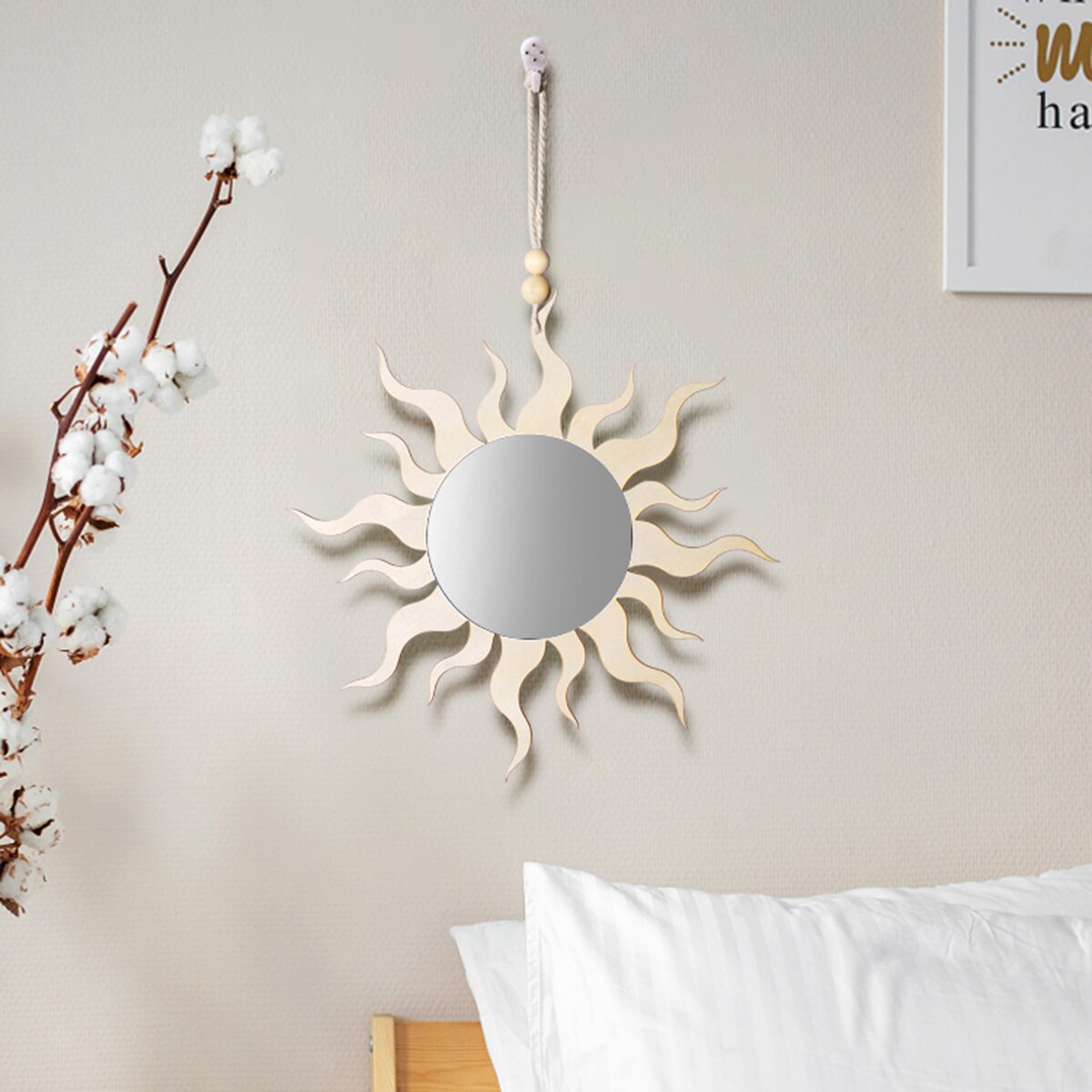 Espejo bohemio de madera para decoración de pared, Espejos decorativos para sala de estar, dormitorio y baño