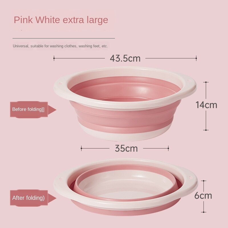 Folding Basin Outdoor Travel Portable Plastic Laundry to Wash the Dishes of Bathroom Kitchen Small Green Space Folding Bucket: Pink Extra large
