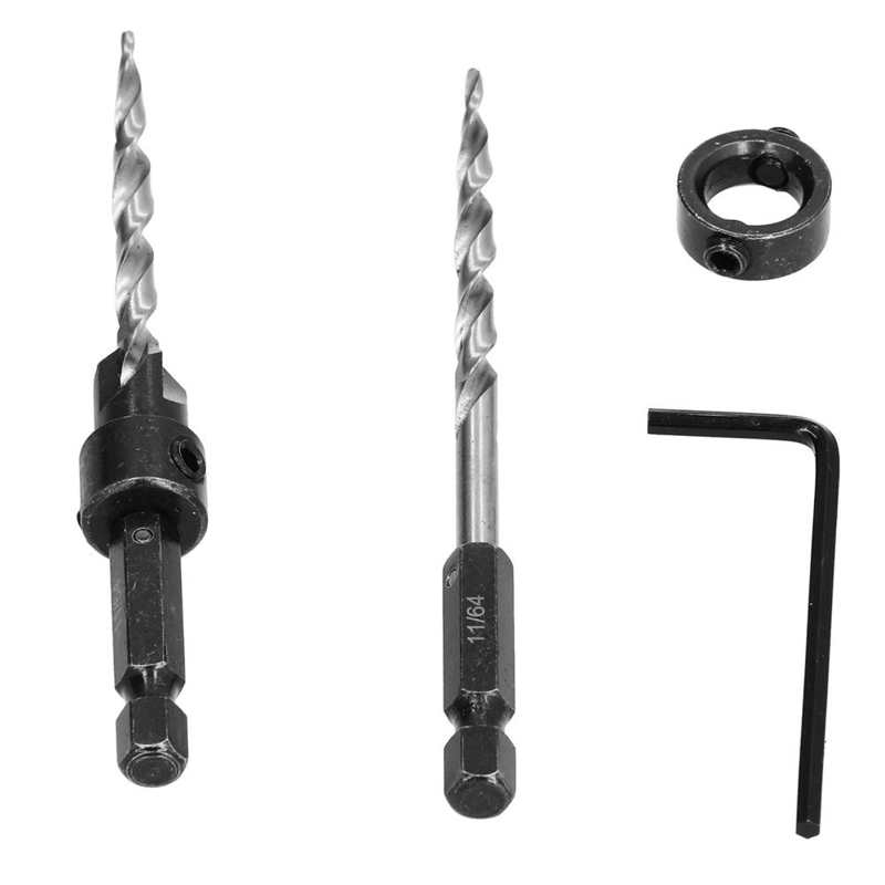 Countersink Drill Bit Efficient Tapered Drilling Bits 4‑Flute Adjustable Depth 1/4 Hex Shank with Collar for Woodworking for