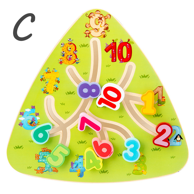 Tableros de laberinto Montessori, juguetes de madera, fruta Animal, rompecabezas deslizantes con forma Digital, juego a juego, juguetes educativos de aprendizaje para niños: Amarillo claro