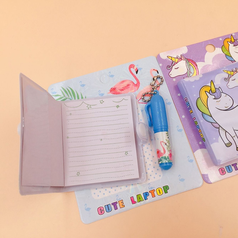 Unicorn Flamingo Kawaii Mini Notebook Ballpoint Pen Set with Pink and Purple Notepad Stationery for Children