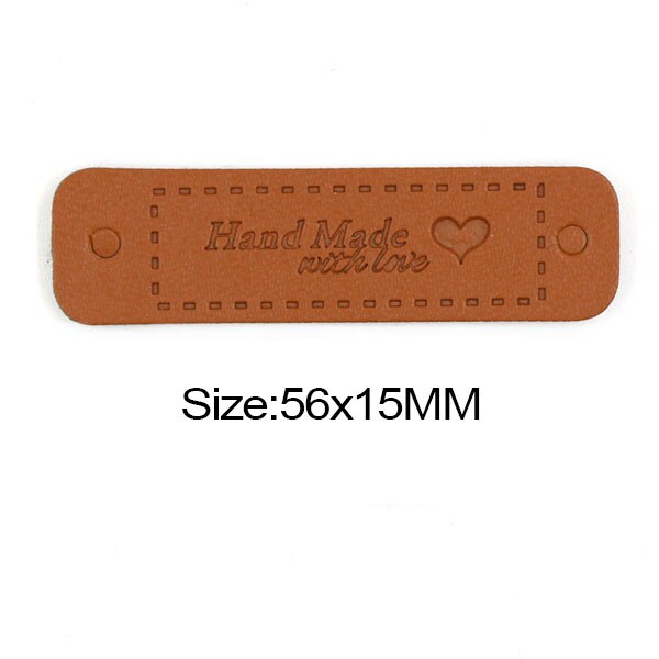 50 stk 56 x 15mm håndlavet etiket håndlavet med kærlighed læder tags pu beklædningsetiket til tøjmærker på hatten diy håndværk: Stor brun