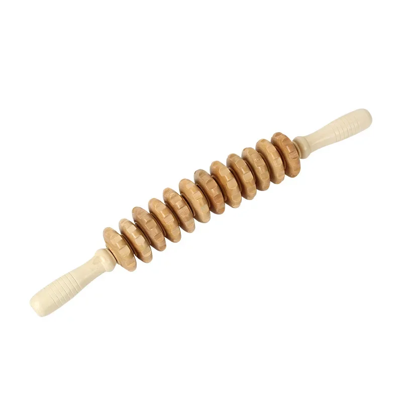 Körper-Faszien-Massagegerät, rutschfester Griff, Holz, gerillte Ausrügestochen, Arme, Beine, Oberschenkel, Gesäß, glattes Rollenmassagegerät zur Rückenentspannung: Braun