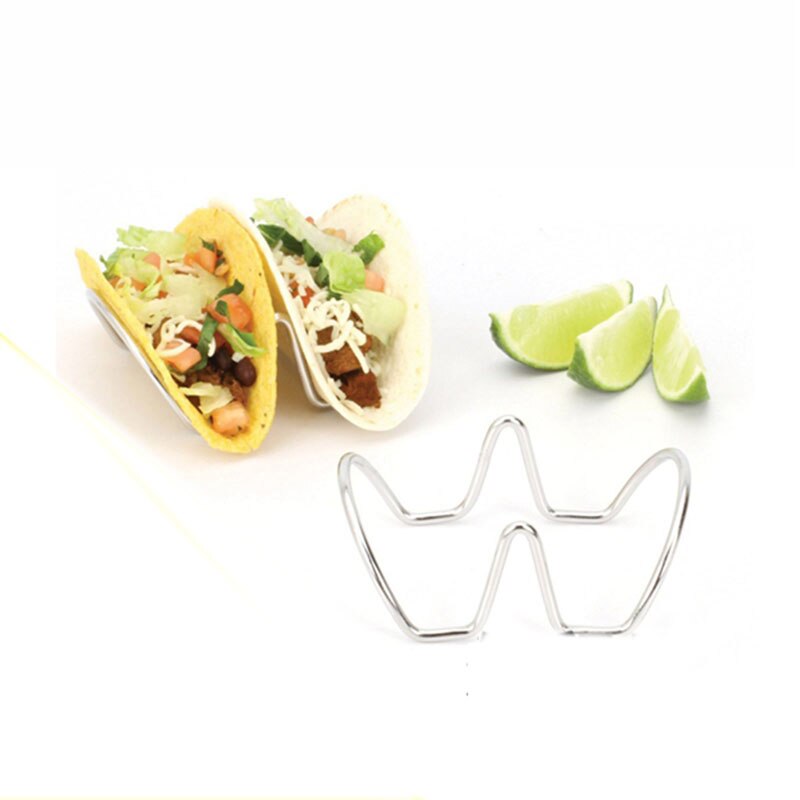 Rustfrit stål tacoholder pizza tærtebord stativ mexicansk mad bollestativ hotdog shell appetitvækkere buffet serveringsbakke tallerkener værktøj: 2