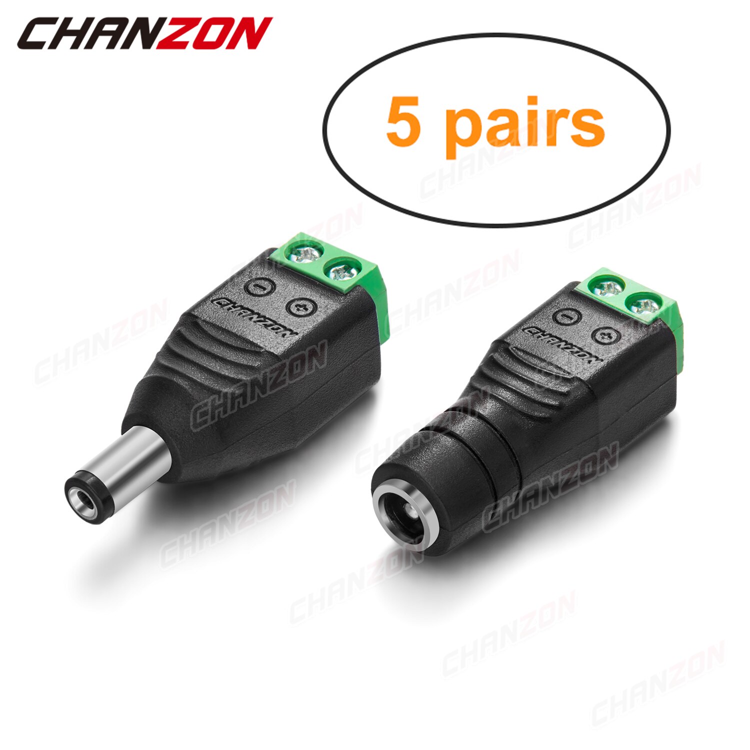 10Pcs 12V Dc Power Connector Jack 2.1Mm X 5.5Mm Vrouwelijke Stekker Socket Schroef Adapter Voor led Strip Cctv Camera Licht Aansluiting: 5 Male and 5 Female