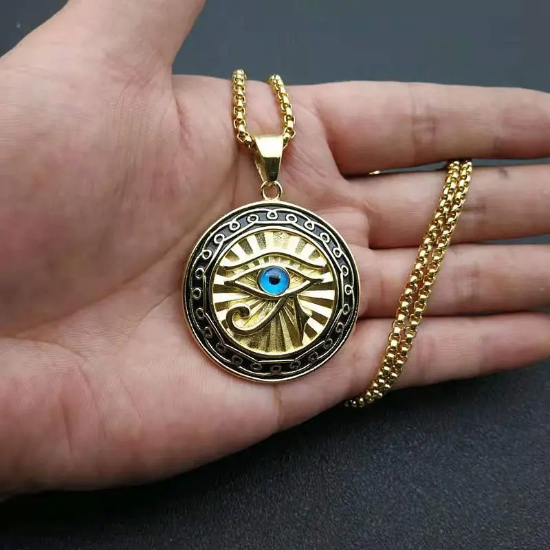 Forntida egyptisk mytologi horus öga hänge halsband för män och kvinnor punk blå ögon party hiphop amulett smycken