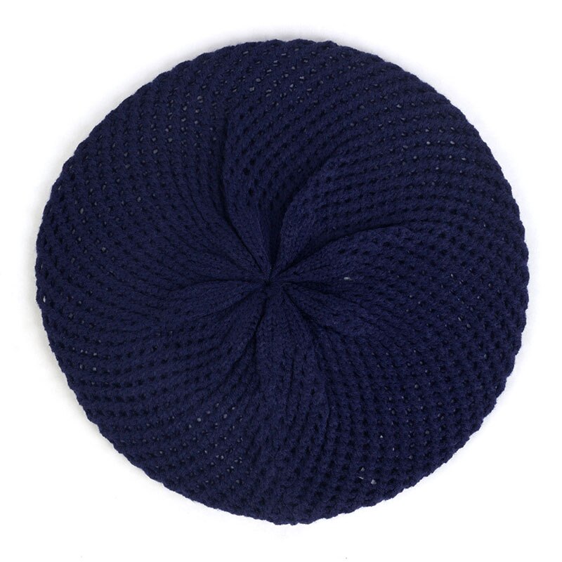 Kobiety moda Slouchy podwójna warstwa wełny dzianiny berety czapki zimowe wiosna ciepłe czapki jednolity kolor czapki damskie zwykły dziurawy czapki: marynarka wojenna