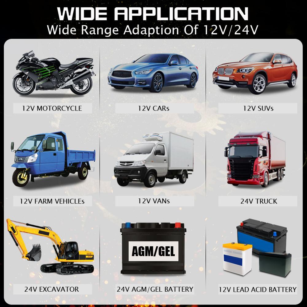 Full Automatic Car Battery Charger Power Pulse Repair Chargers AGM Wet Dry Lead Acid Battery-chargers Digital LCD Display