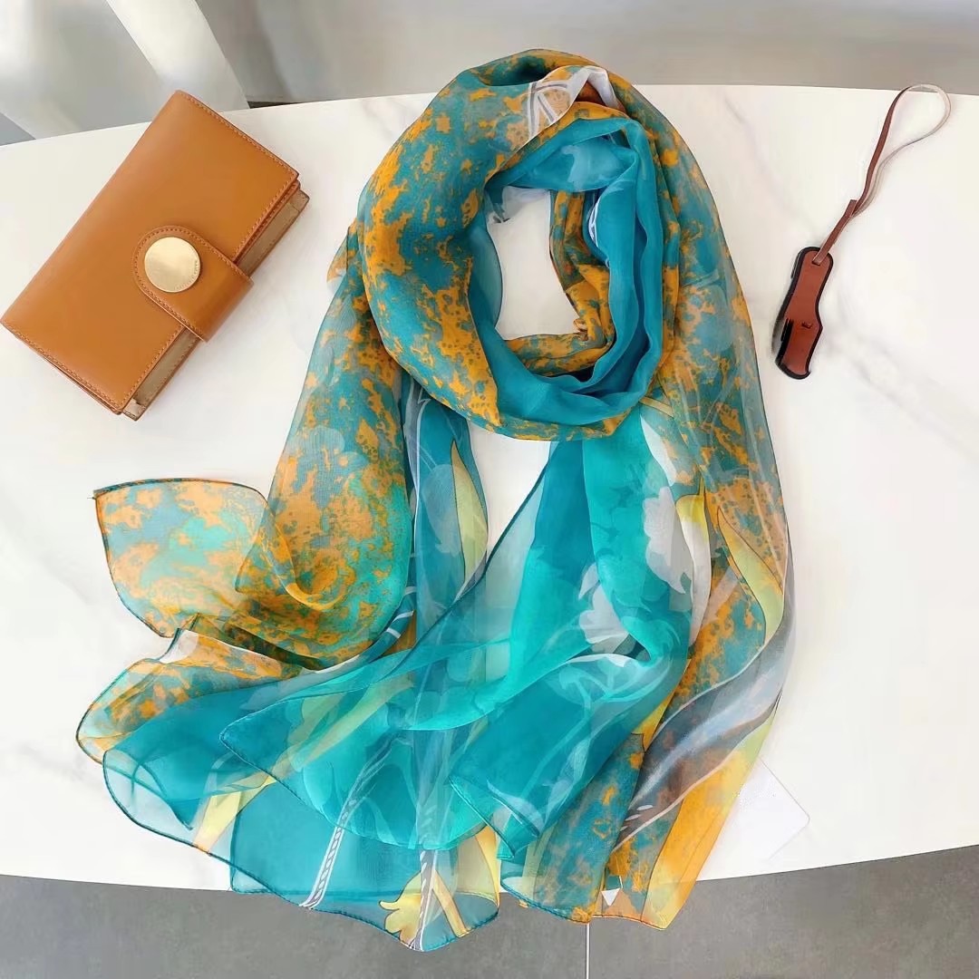 Lenço de seda estampado hijab feminino primavera deisgn macio praia estolas elegantes lenços de cabeça echarpe xale cetim grande envoltório echarpe bandana