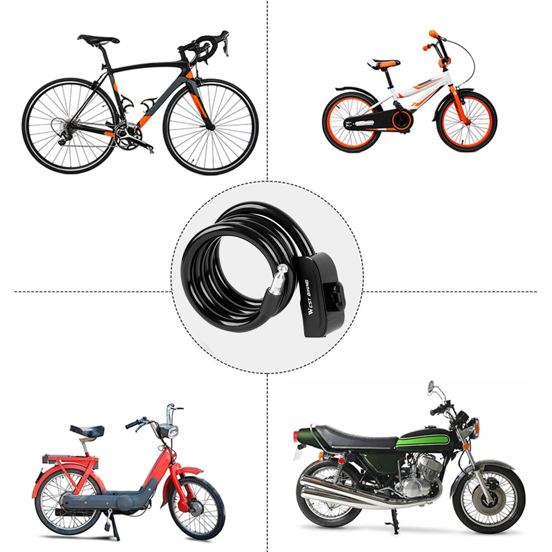 1.2M Bicycle Steel Lock PVC Cable Anti-theft Riding Lock Portable Lengthened Bold Mountain Bike Bike Lock