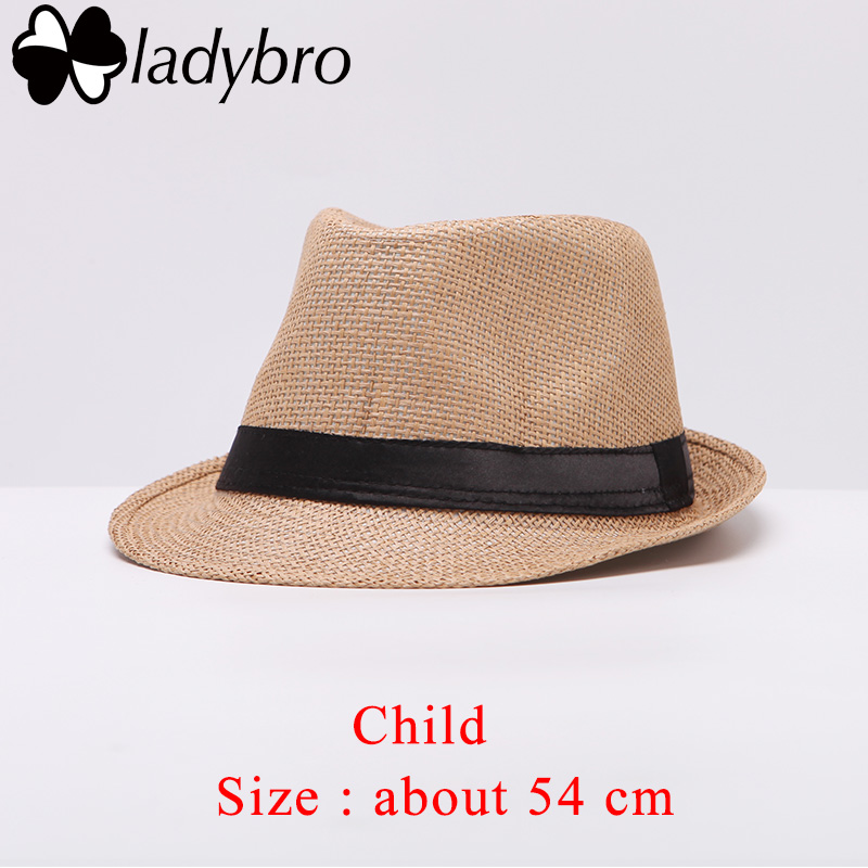 Ladybro Women Sun Hat For Men Hat Kids Summer Beach Hat Child Cap Female Panama Straw Hat Male Gangster Trilby Sun Visor Cap Boy: Child khaki