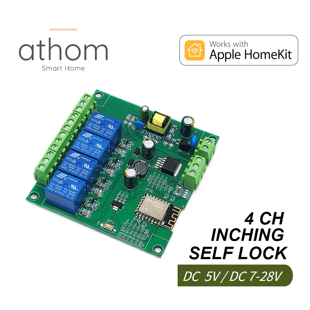 ATHOM – Module de relais WiFi Homekit et MQTT 4CH, commutateur insing, contrôle de porte d'accès autobloquant DC 5V 12V 7V-30 AC90-250V V