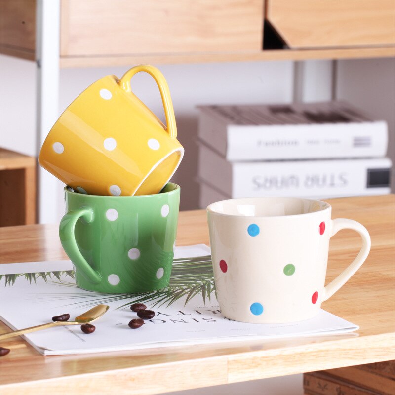 Tazas de café de lunares de 200ml, taza de leche, cerámica creativa, para el hogar, color rojo y rosa