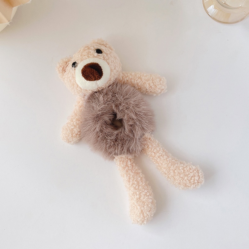 1/2 st. fina hårsnoddar för flickor sött björnhårband imitation av kaninpäls hårrep mjukt varmt gummiband fina håraccessoarer: Röd