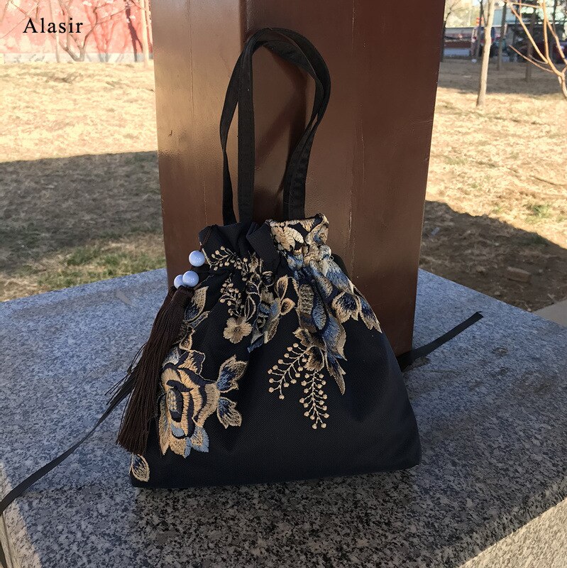 Sac à main rétro alasir pour femme, style chinois, hanfu, petites fleurs brodées, en dentelle, à bandoulière, mini sac à main rétro pour femme, sacs à ficelle