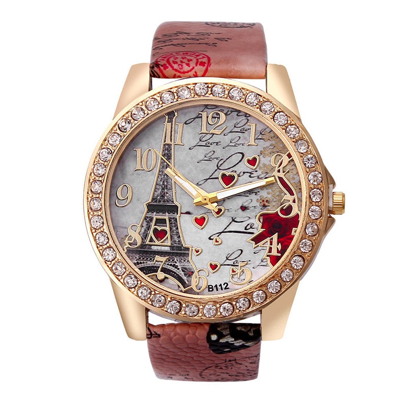 Vintage paris eiffel tower ure luksus læder kvinder quartz ure dame piger dame casual armbåndsure